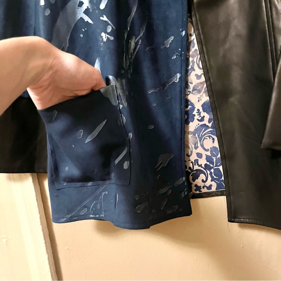 🌀🏷️🆕🎉 black & navy & gold metallic abstract design collar open jacket blazer - Picture 9 of 16